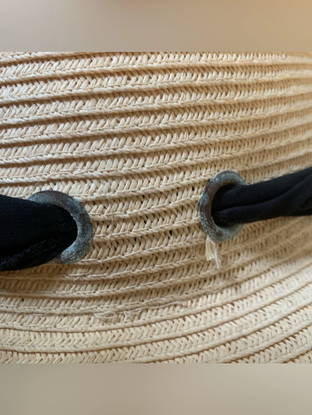 HBY Miami cream paper straw hat with black ribbon bow one size
